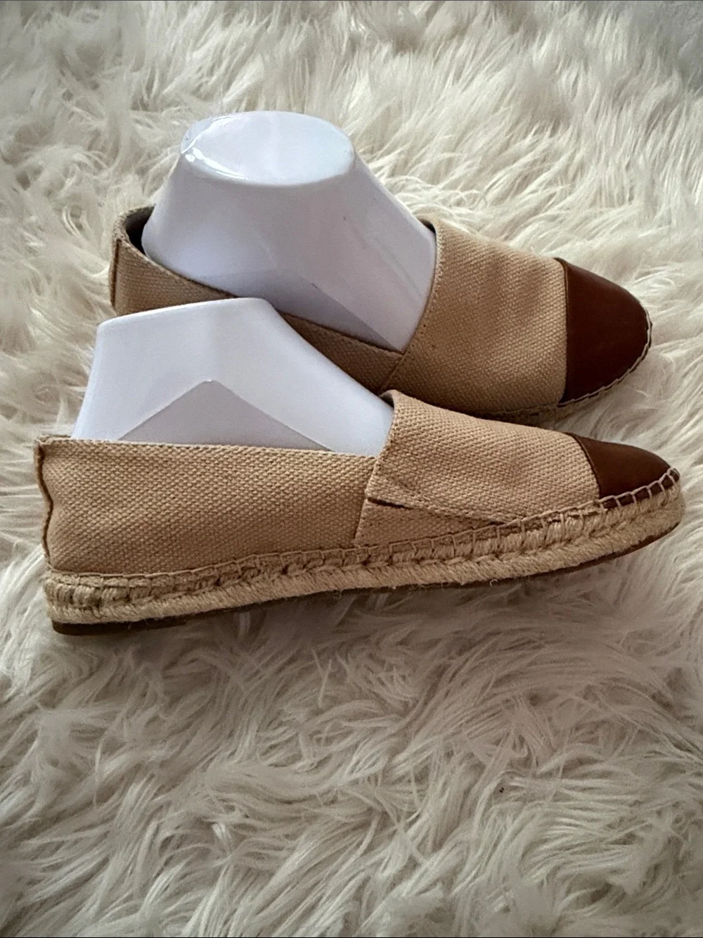 J. McLaughlin Beige Canvas Espadrille Slip-On with Brown leather Toe Cap